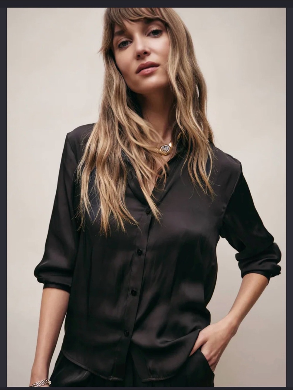 Z Supply Lux Sheen Black Satin Button-Down Shirt
